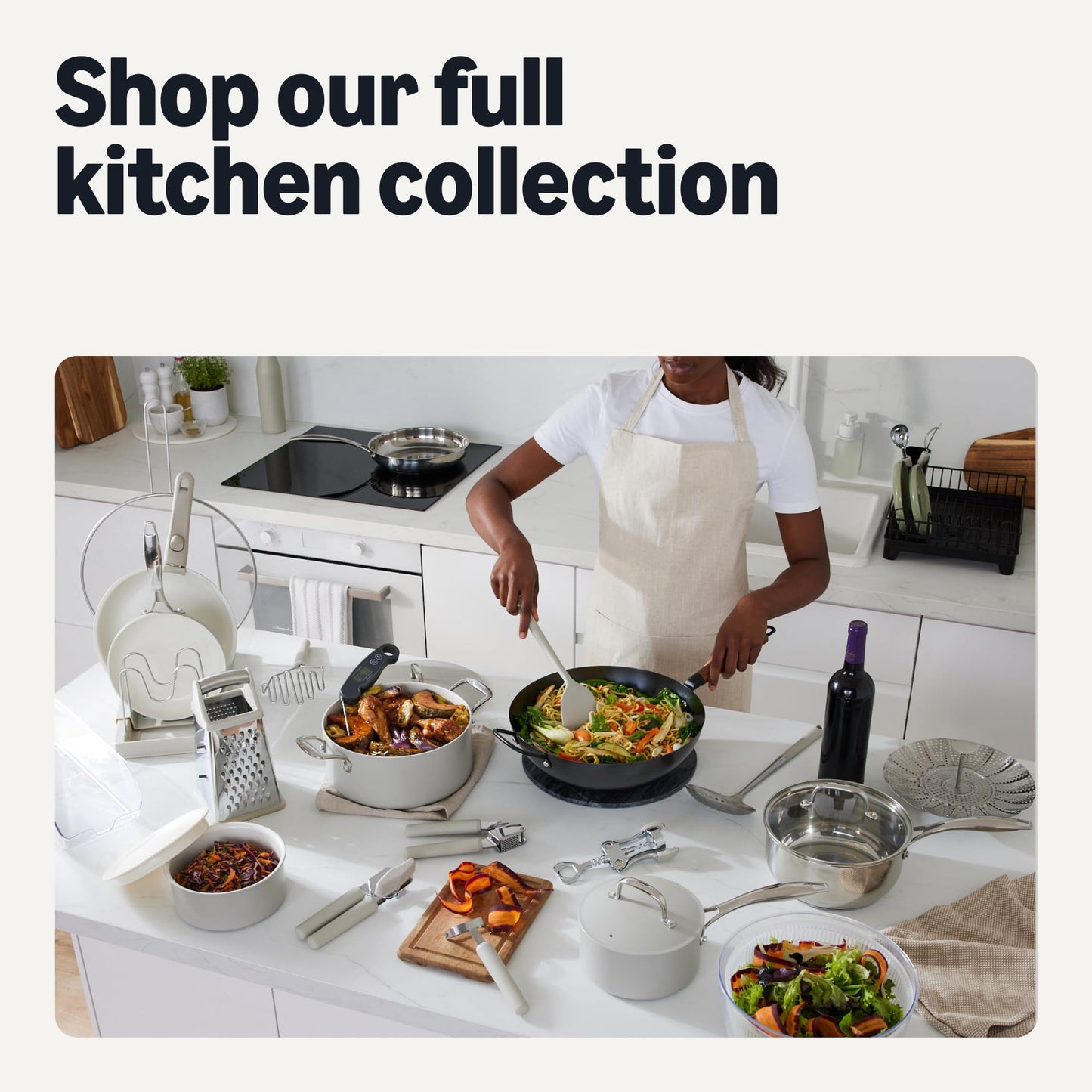 Amazon Basics Ceramic Nonstick Cookware, 3-Piece Set of Pans, All Cooktop Friendly, Dishwasher-Safe, Linen Gray