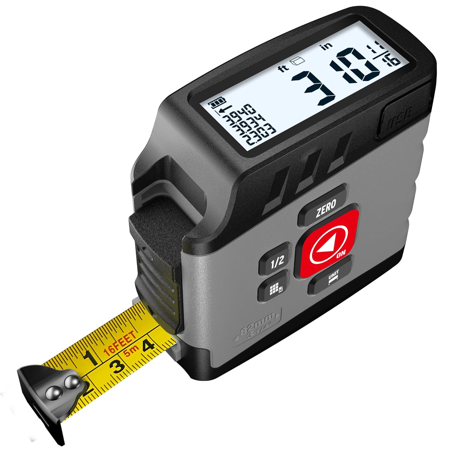 Digital Tape Measure 2 in 1, 16FT with Display, Smart Tape Measure, Area Volume Measuring Pythagorean Mode, Waterproof and Rechargeable,1/2 Self Centering, 20 Groups Historical Memory