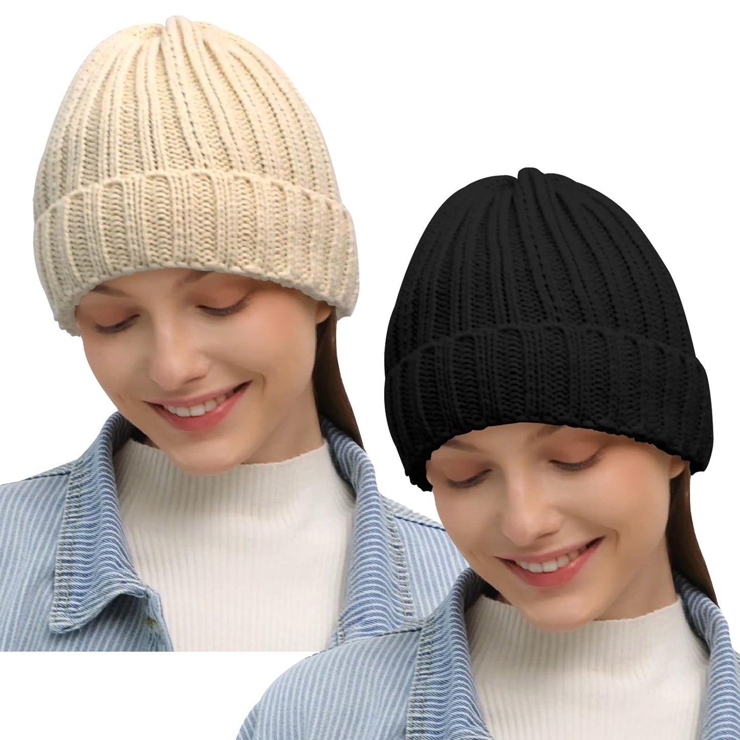 Rosoz Winter Hats for Women Warm Thick Soft Stretch Cable Knit Beanie Skully Cap for Cold Weather