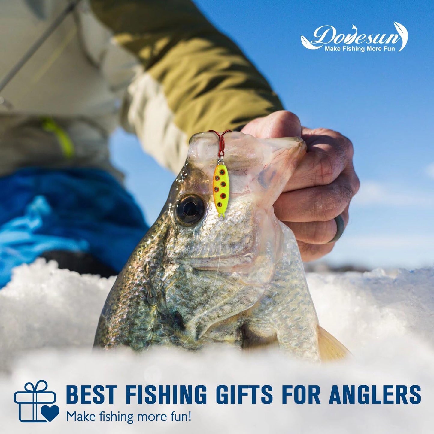 Dovesun Ice Fishing Jigs Ice Fishing Lures Kit Rattling Glow Ice Fishing Spoons for Bass Crappie Panfish Mens Fishing Gifts 15PCS/4PCS/3PCS