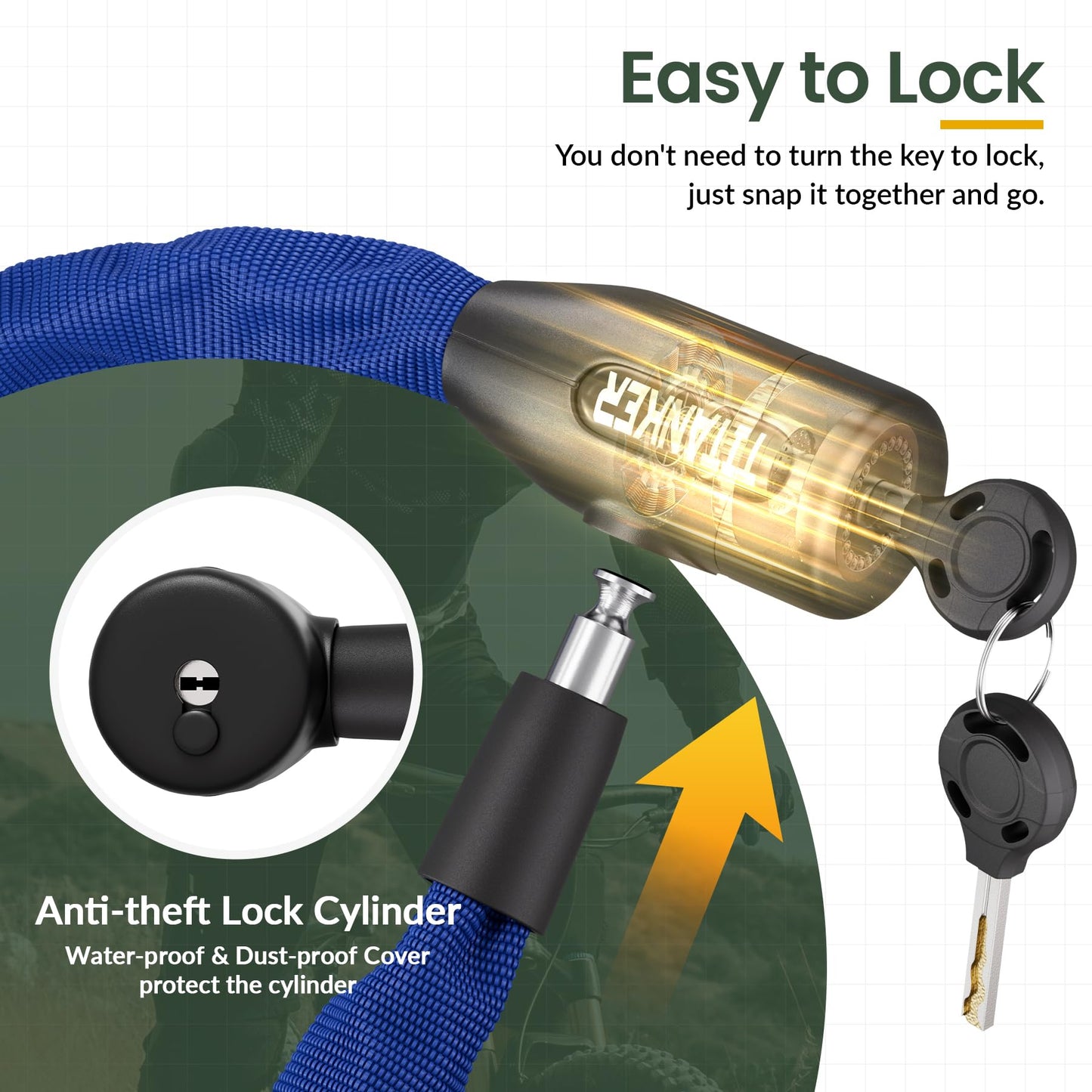 Titanker Bike Chain Lock with Keys, 3.3 Feet Security Heavy Duty Anti-Theft Bicycle Chain Locks for Bike, Motorcycle, Bicycle, Door, Gate, Fence, Grill (6mm, 8mm, 10mm Thick Chain)