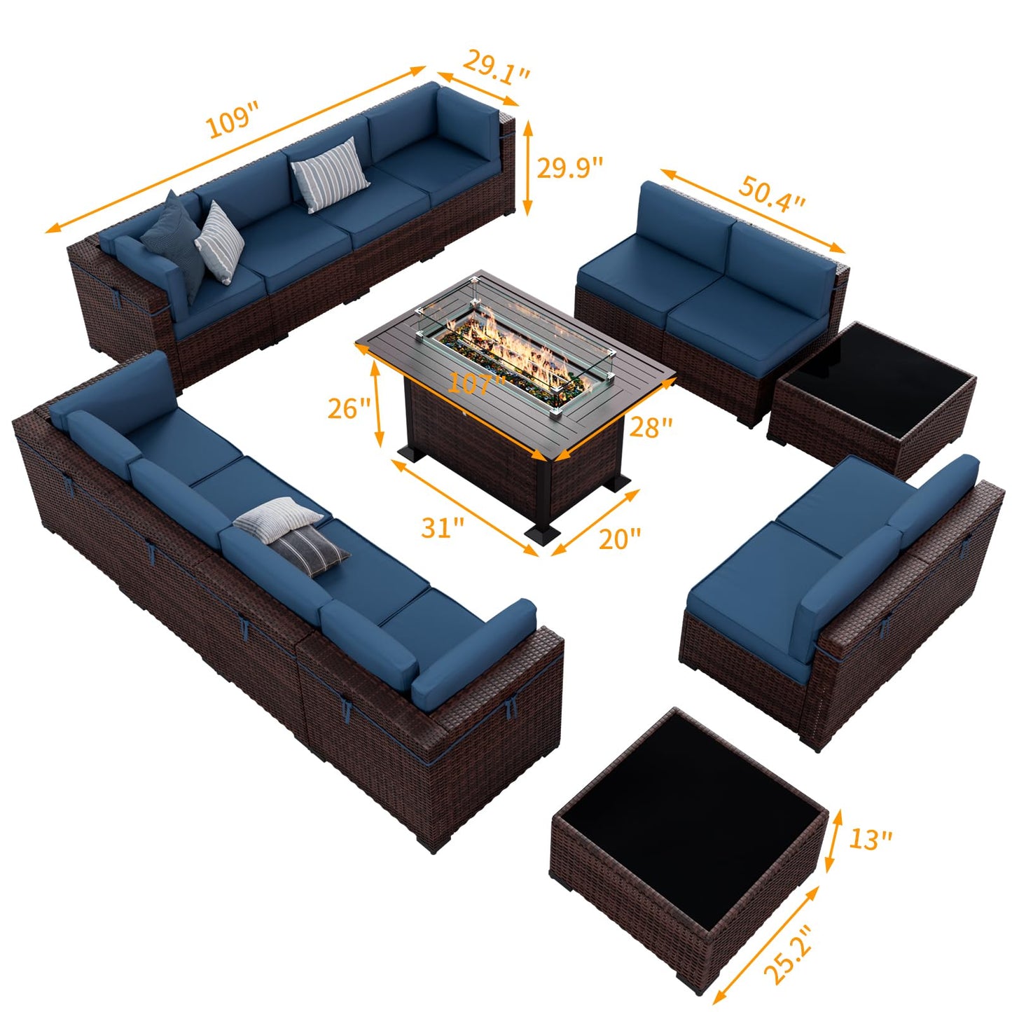 Amopatio Patio Furniture Sets, 7 Pieces Outdoor Rattan Sectional Sofa Set with Glass Table and Cushions, Wicker Patio Conversation Set for Outdoor Indoor Backyard Lawn Garden Porch (Grey)