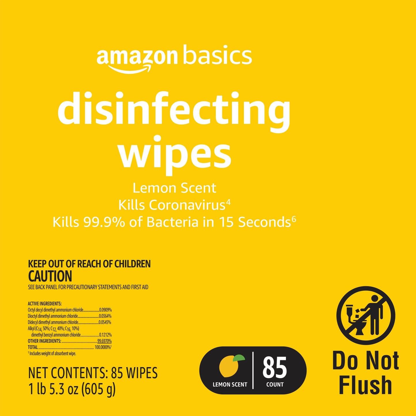 Amazon Basics Disinfecting Wipes, Lemon & Fresh Scent, Thick, Sanitizes/Cleans/Disinfects/Deodorizes, 340 Count (4 Packs of 85)