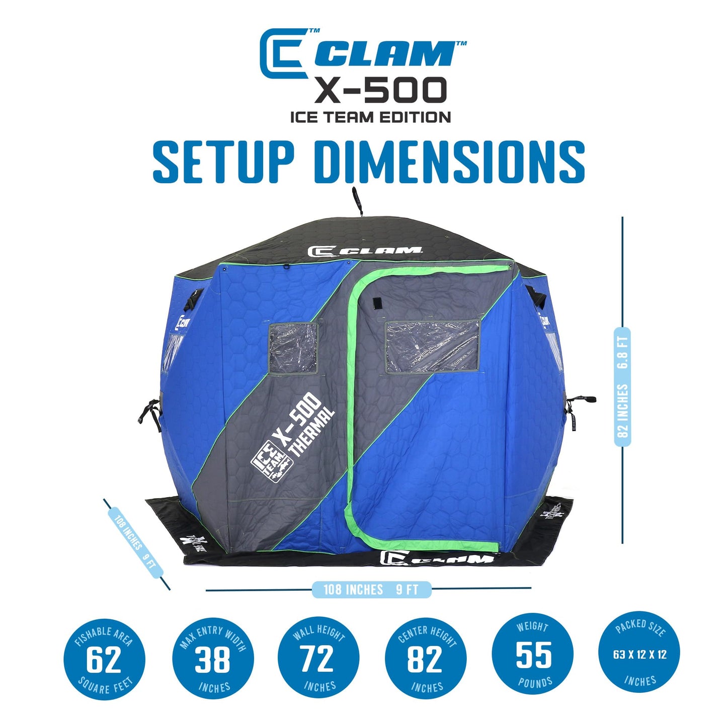 CLAM Portable Fishing Angler Thermal Hub Shelter Tent with Anchor Straps, Carrying Bag