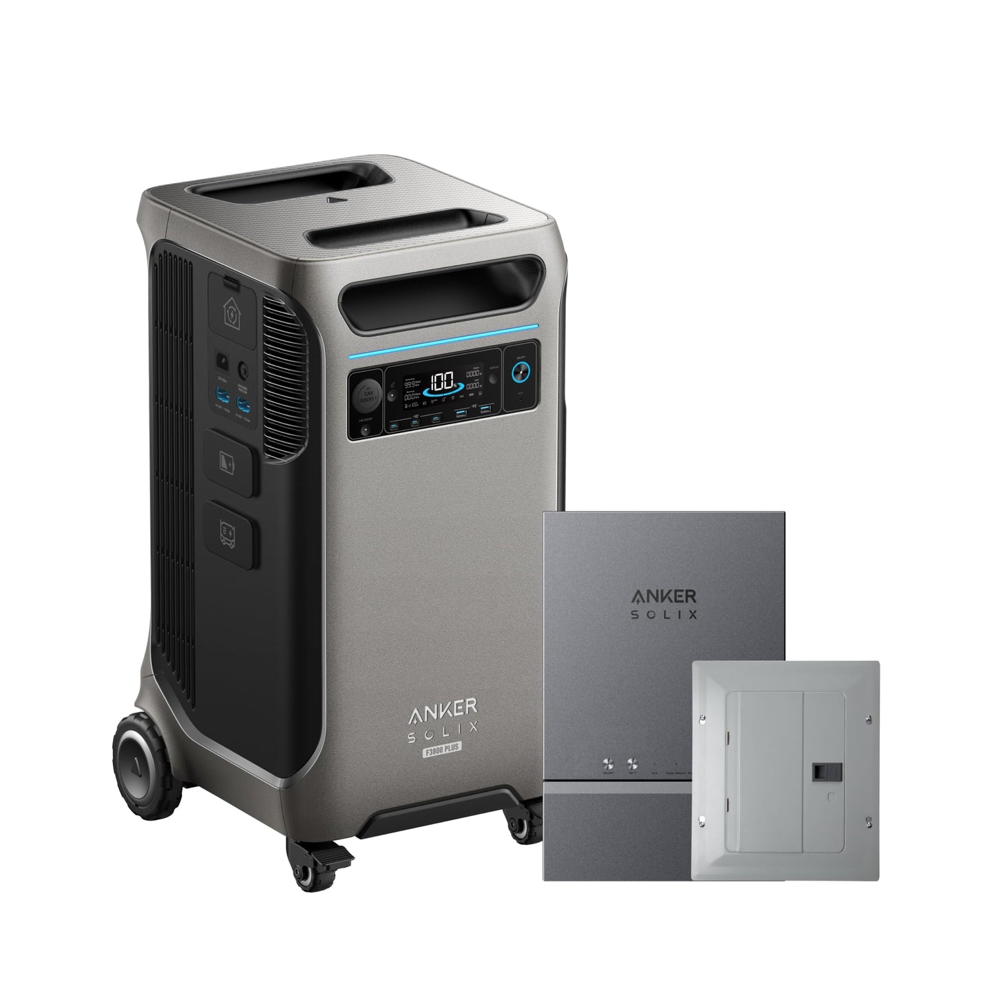 Anker SOLIX F3800 Plus Portable Power Station with 400W Solar Panel, 3,840Wh, 6,000W AC Output, 120V/240V, Generators for Home Use, Works with Generator, For Power Outages, RVs, and Emergencies