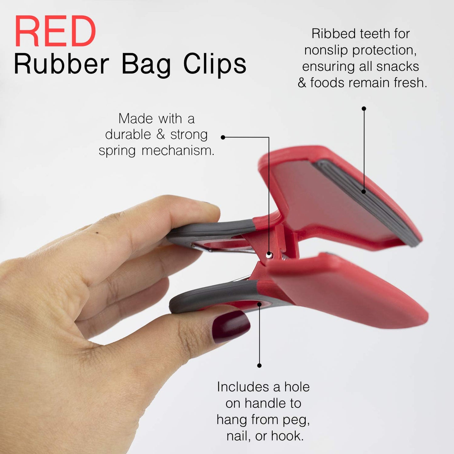 COOK WITH COLOR Wide Heavy Duty Chip Clips - Large Bag Clips for Food Storage with Air Tight Seal Grip, Pack of 8, Red