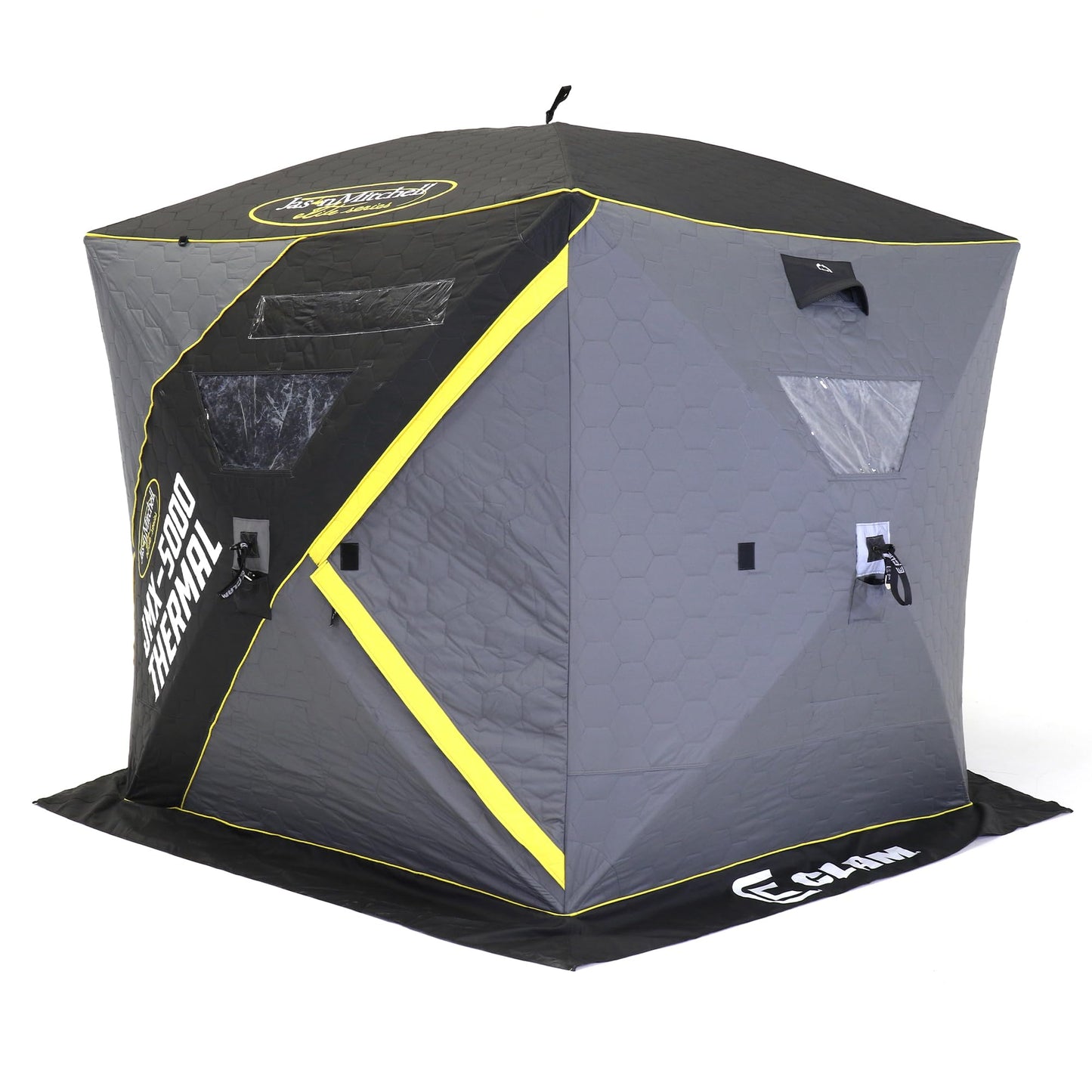 CLAM Portable Fishing Angler Thermal Hub Shelter Tent with Anchor Straps, Carrying Bag