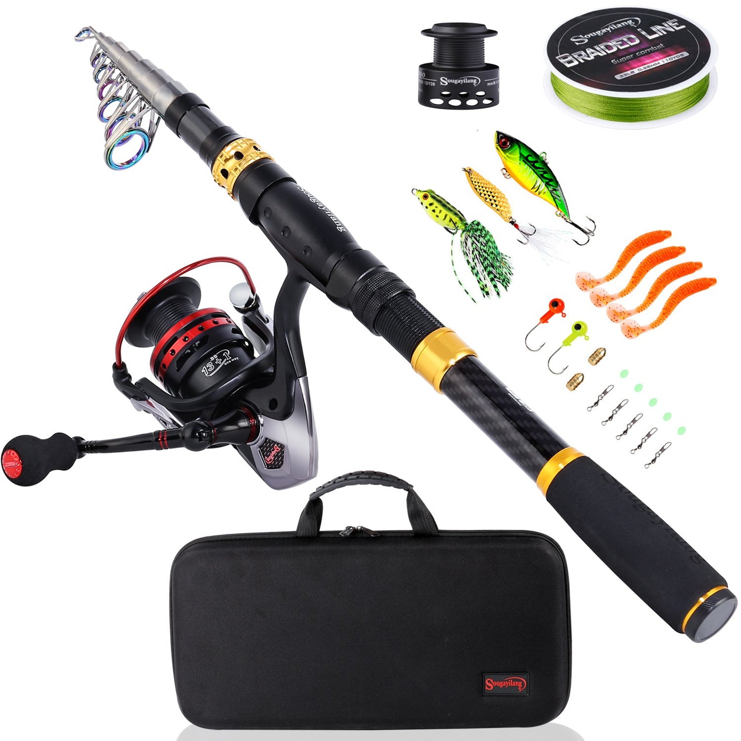 Sougayilang Fishing Rod Reel Combo with Telescopic Fishing Pole Spinning Reel Carrier Bag