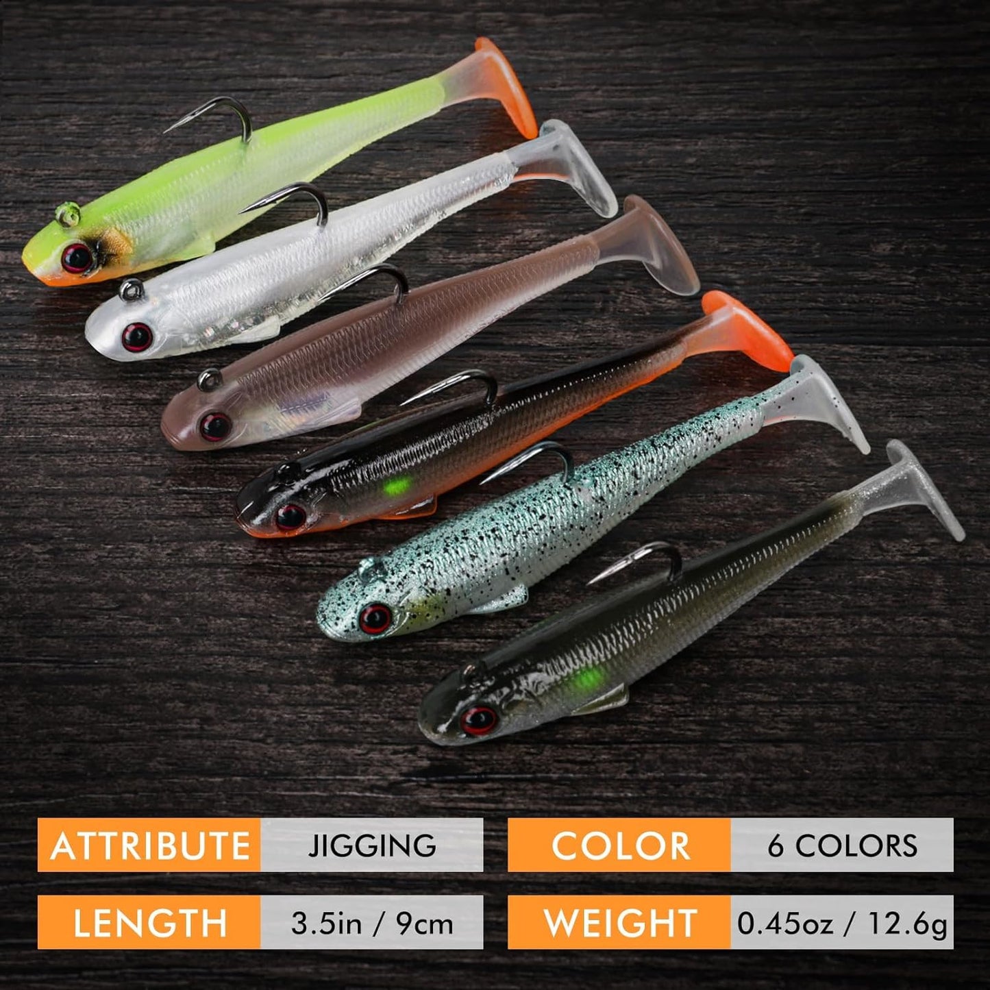 TRUSCEND Easy Catch Pre-Rigged Soft Lures, Vibrating Swim Action, Trembly Sinking Move, Amazing Soft Swimbait for Family Fishing, Well-Made Fishing Lures for Bass Trout Crappie Walleye Pike Redfish