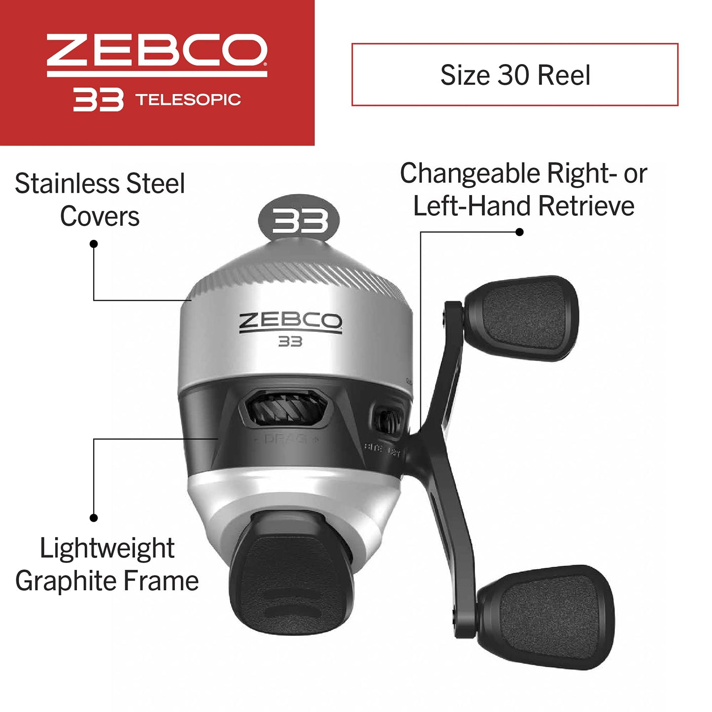 Zebco 33 Spinning Reel and Telescopic Fishing Rod Combo