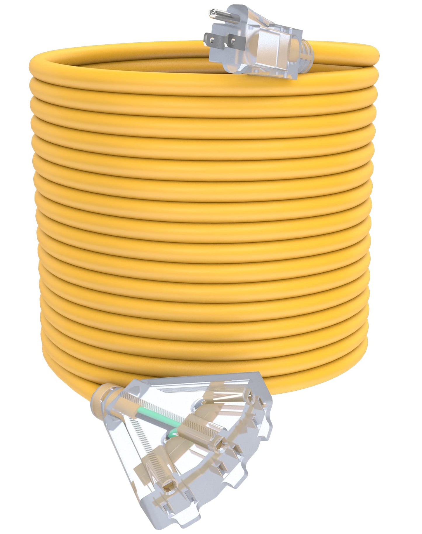 25Ft 12/3 Outdoor Extension Cord with 3-Outlets, Heavy Duty 12 Gauge 3 Prong Extension Cord Waterproof with Lighted end, 15A 12AWG 1875W SJTW, ETL Listed - Great for Garage, Garden and Home, Yellow