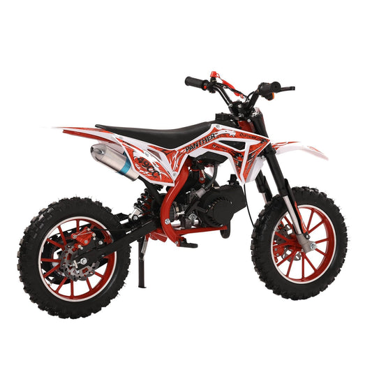 49cc Kids Dirt Bike, Gas Powered 2-Stroke Mini Motocross Motorcycle, Off-Road Dirtbike for Kids 8-14 with Front/Rear Disc Brakes, Shock Absorption, Soft Seat Cushion