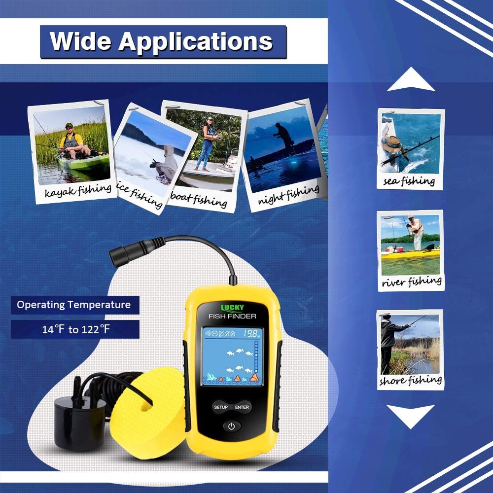 used ice fishing fish finders Portable Wired Finder Kayak Gear Depth Finder with LCD Display Sonar Transducer : Electronics definition LCD color screen with LED backlight LUCKY LCD Color Screen Portable
