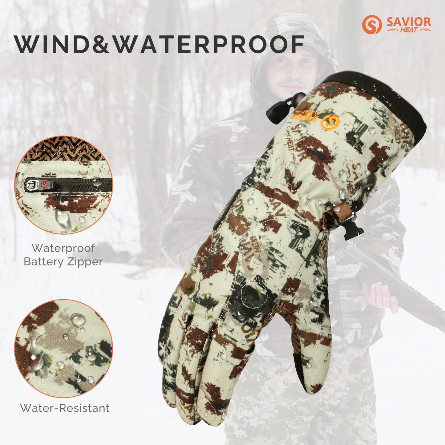 SAVIOR HEAT Heated Gloves - Camouflage Hunting, Fishing, Shooting, Cold Weather Touchscreen Gloves for Men & Women