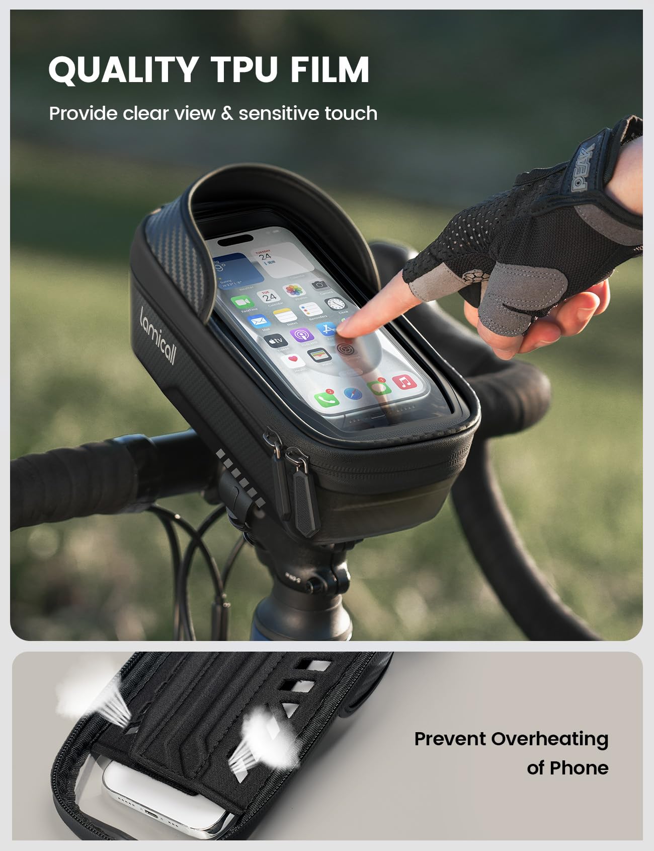 Lamicall Bike Frame Bag Waterproof - [1s Release] [2 in 1] Bike Phone Bag, Bike Phone Holder Mount, Bicycle Top Tube Bag, Cycling Pouch with Rain Cover, Bike Accessories for Phones Under 7"