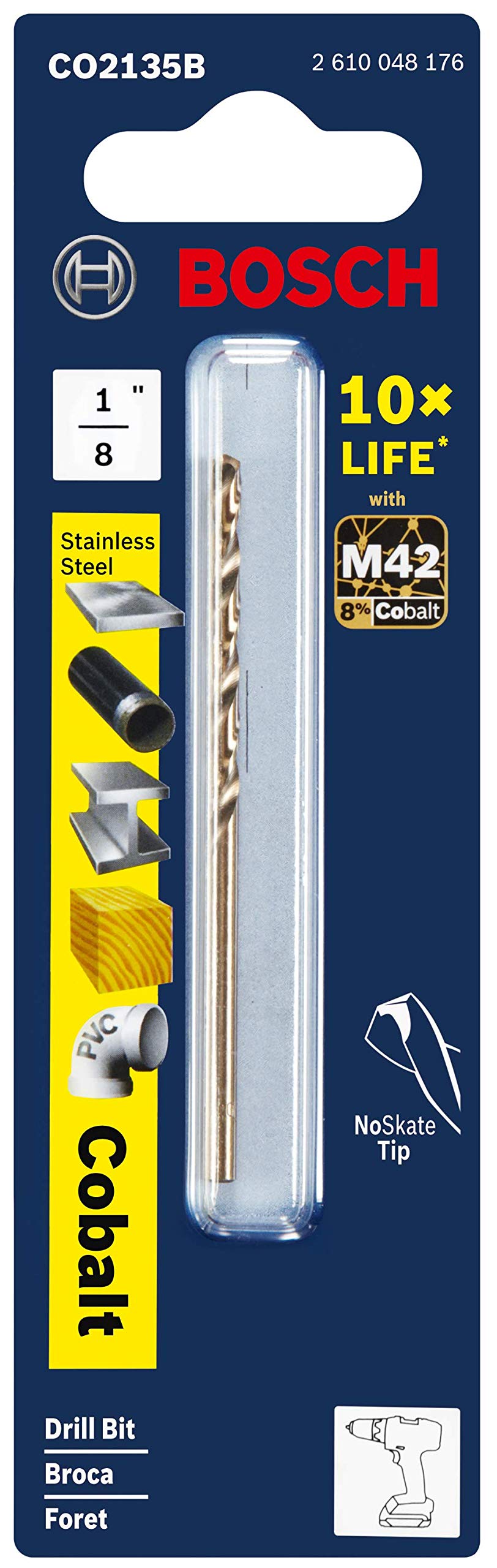 BOSCH CO14B 14-Piece Assorted Set with Included Case - Cobalt M42 Metal Drill Bits with Three-Flat Shank for Drilling Applications in Stainless Steel, Cast Iron, Titanium, and Light-Gauge Metal