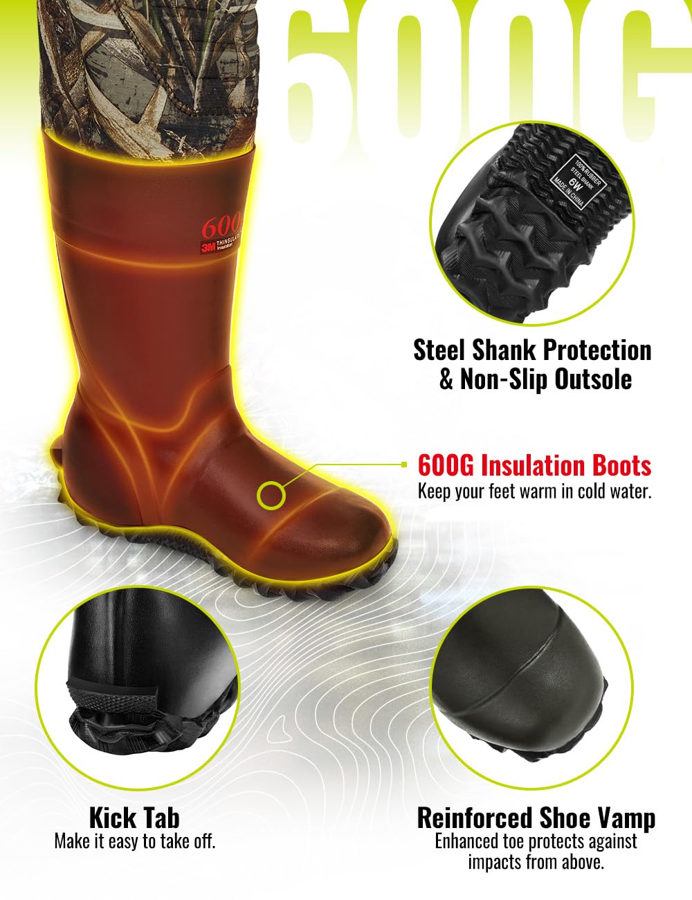 TIDEWE Hunting Waders for Women with 600G Insulated Waterproof Rubber Boots, 3.5mm Neoprene Chest Waders for Fishing and Hunting