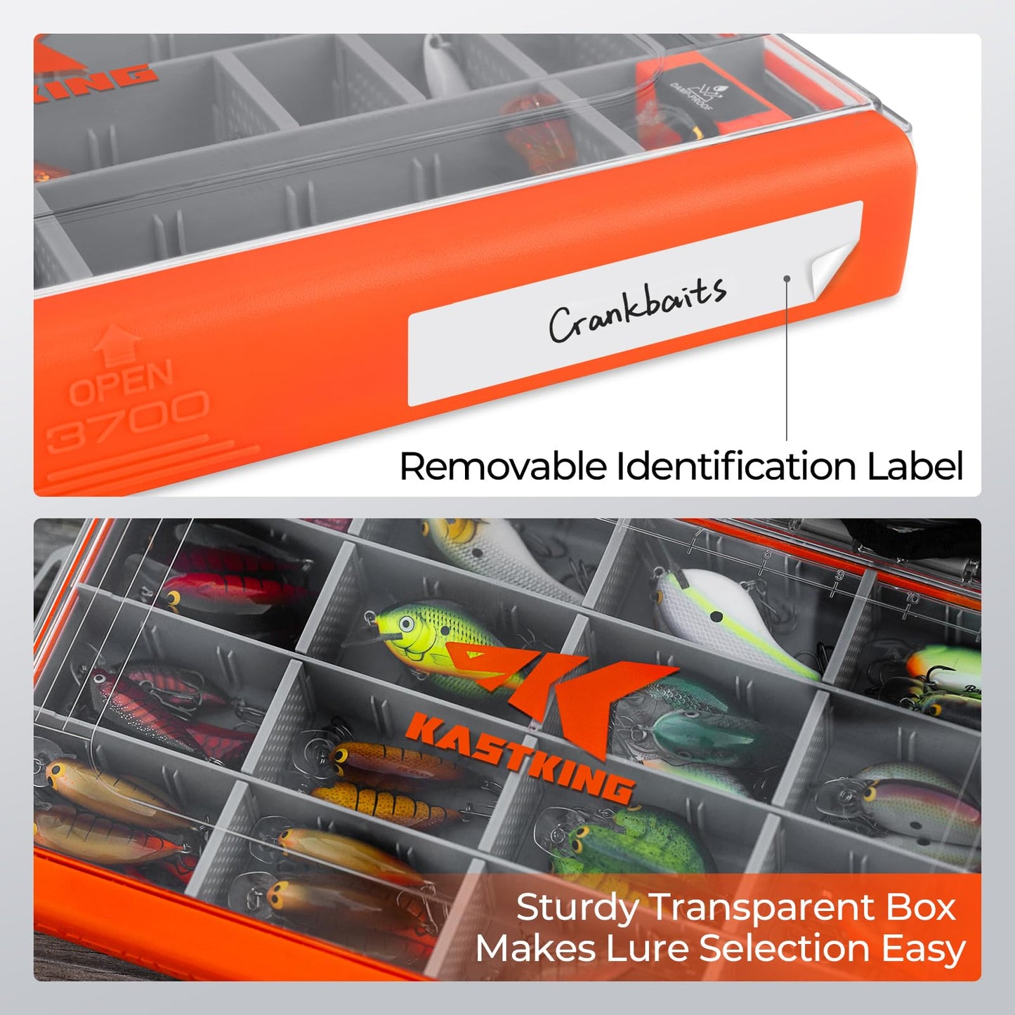 KastKing HyperSeal Waterproof Fishing Tackle Box, Waterproof 3600 and 3700 Tackle Trays, Organizer with Removable Dividers, Lure Box and Terminal Tackle Storage