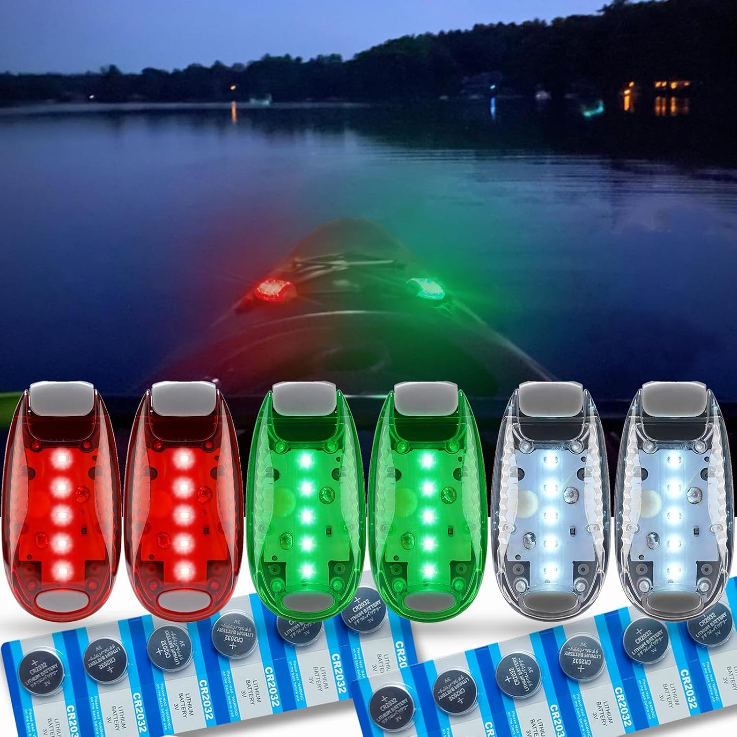 6pcs Navigation Lights for Boats Kayak, LED Safety Light, 3 Types Flashing Mode, Easy Clip-On Kit for Boat Bow, Stern, Mast, Paddles, Pontoon, Kayaking Accessories, Yacht, 12PCS Extra Batteries