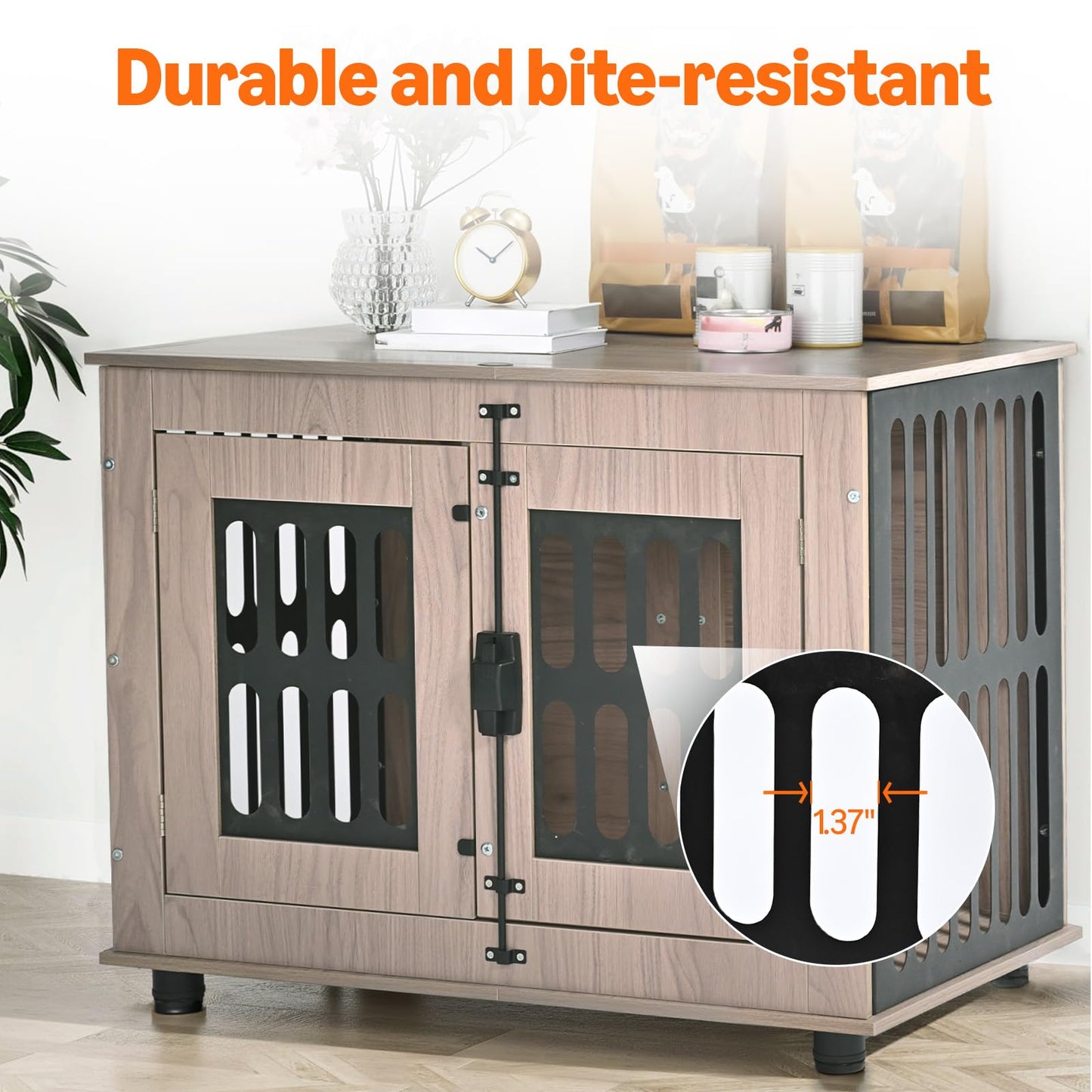 Amazon Basics Heavy Duty Dog Crate Furniture for Small to Medium Dogs, Wooden Dog House Dog Kennel Cage Indoor with Safety Lock, 38.5" L x 26.8" W x 25.6" H