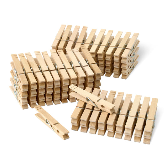 Amazon Basics Wood Clothespins with Spring, Pack of 100