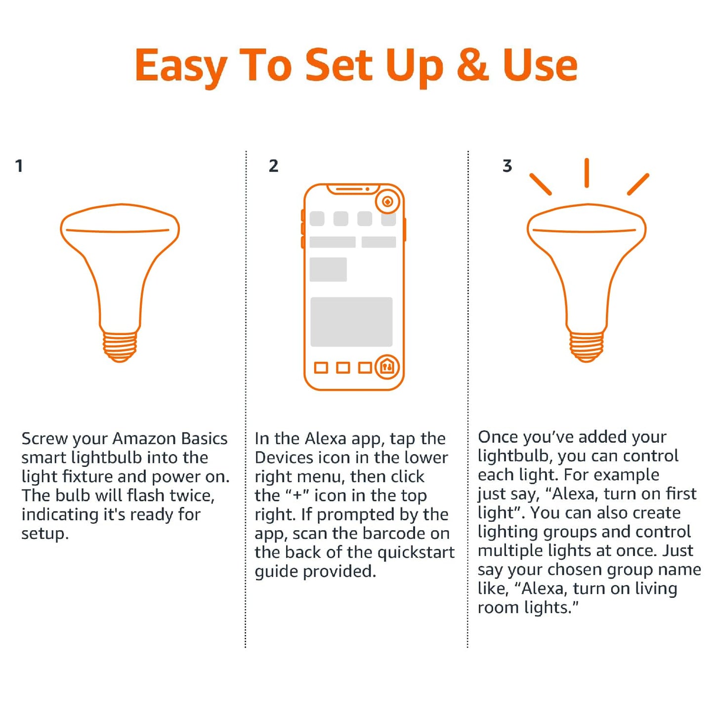 Amazon Basics Smart BR30 LED Light Bulbs, Color Changing, 9W (60W Equivalent), 800LM, Energy Efficient, Voice Control, Works with Alexa Only, 2.4 GHz Wi-Fi, No Hub Required, 4-Pack
