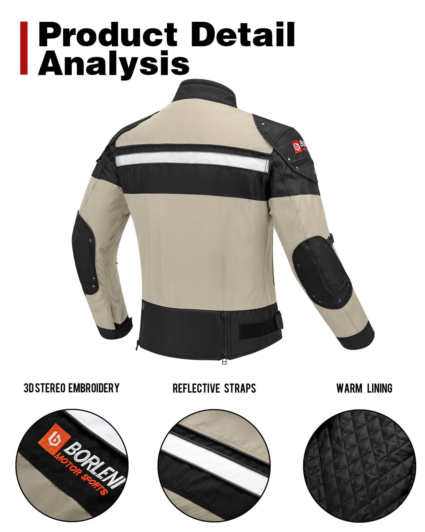BORLENI Motorcycle Jacket Motorbike Riding Jacket Windproof Motorcycle Full Body Protective Gear Armor