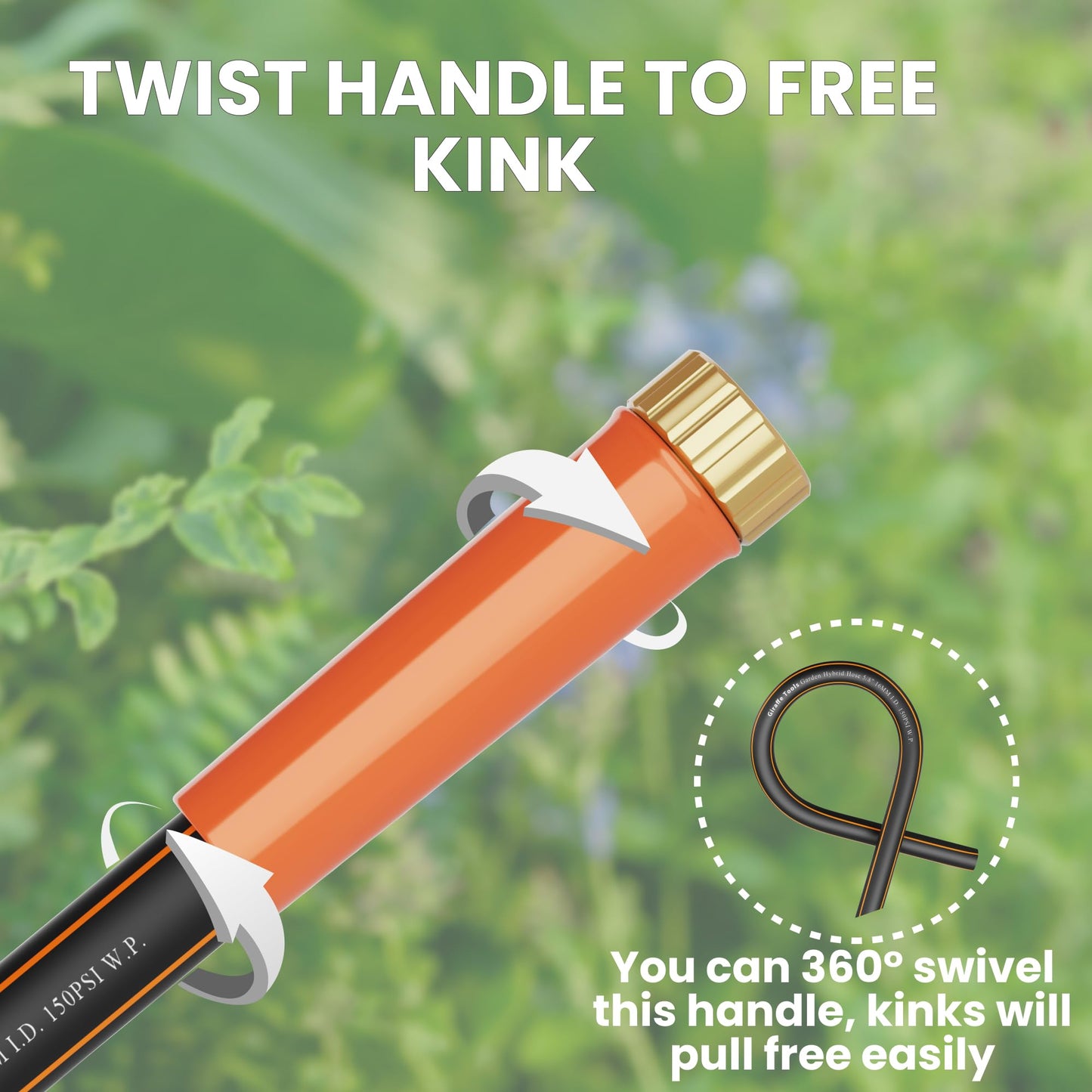 Giraffe Tools Garden Hose 50ft x 5/8", Water Hose Heavy Duty, Flexible, Lightweight Hybrid Hose with Swivel Handle, Male to Female Fittings, Burst 600 PSI