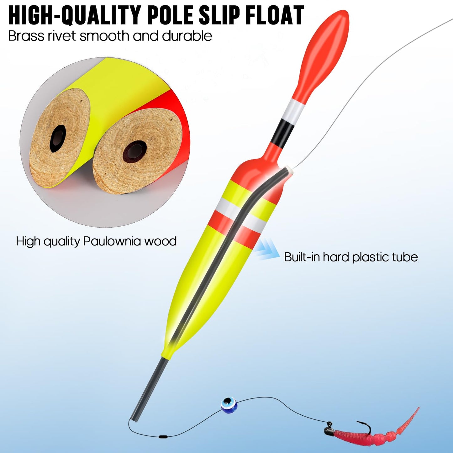 THKFISH Fishing Bobbers Fishing Floats and Bobbers Slip Bobbers for Fishing Balsa Floats Crappie Fishing Bobbers 1/6oz(3.47"X0.47"X6.73") 3/8oz(3.84"X0.6"X 7.2") 1/2oz(4.13"X0.75"X7.87")