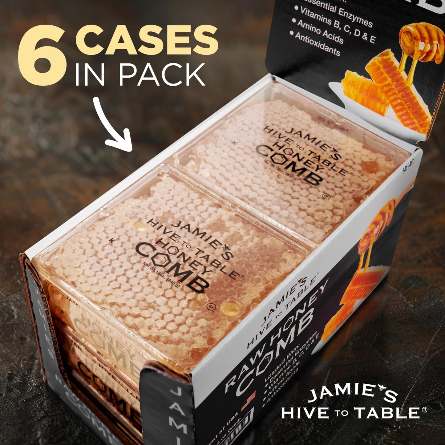 Jamie's Hive To Table 100% Raw Honeycomb, 12 Oz – All-Natural Pure Georgia Honeycomb, No Additives or Preservatives, Non-GMO
