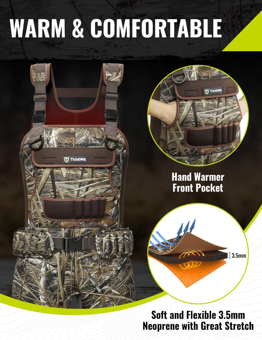 TIDEWE Hunting Waders for Women with 600G Insulated Waterproof Rubber Boots, 3.5mm Neoprene Chest Waders for Fishing and Hunting