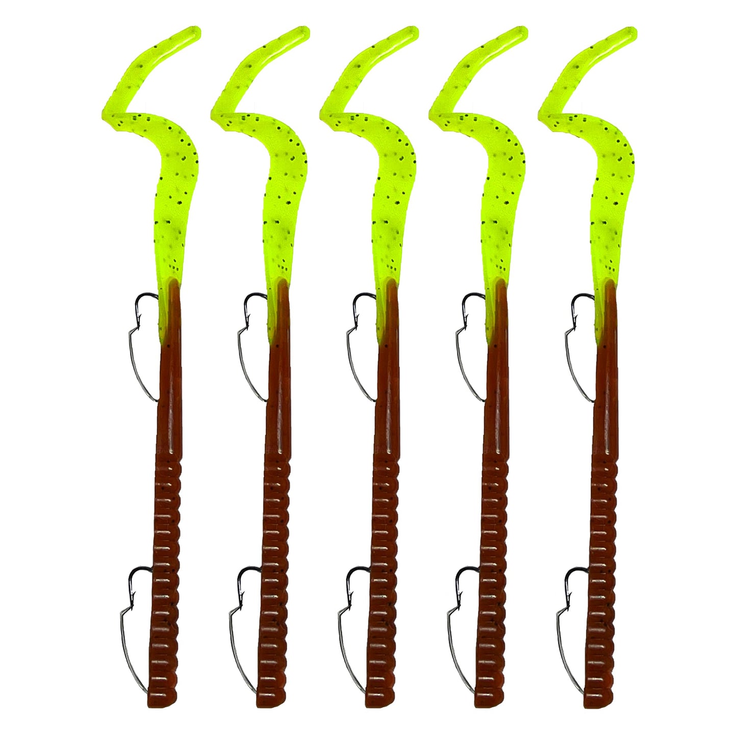 Delong Lures Fishing Lures Bass Set, 10" Pre-Rigged Weedless Swim Bait, Twister Tail Bass Fishing Lures, Extra Durable Soft Plastic Baits for Freshwater - 5 pcs Bass Baits and Lures Pack, Made in USA