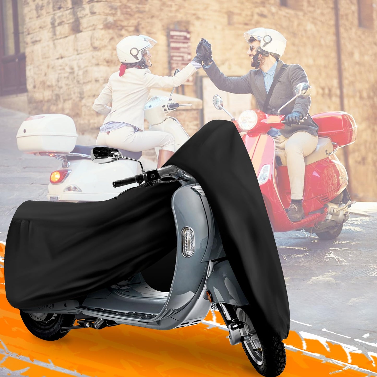 Scooter Cover, Waterproof Moped Cover, Vespa Cover, Outdoor Windproof and UV, for 72" Long Yamaha Honda Ruckus Motorbike Cover (Black)