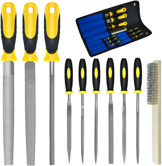 6-Piece Metal Needle File Set - Hardened Alloy Steel Includes Flat, Warding, Square, Triangular, Round, and Half-Round Files