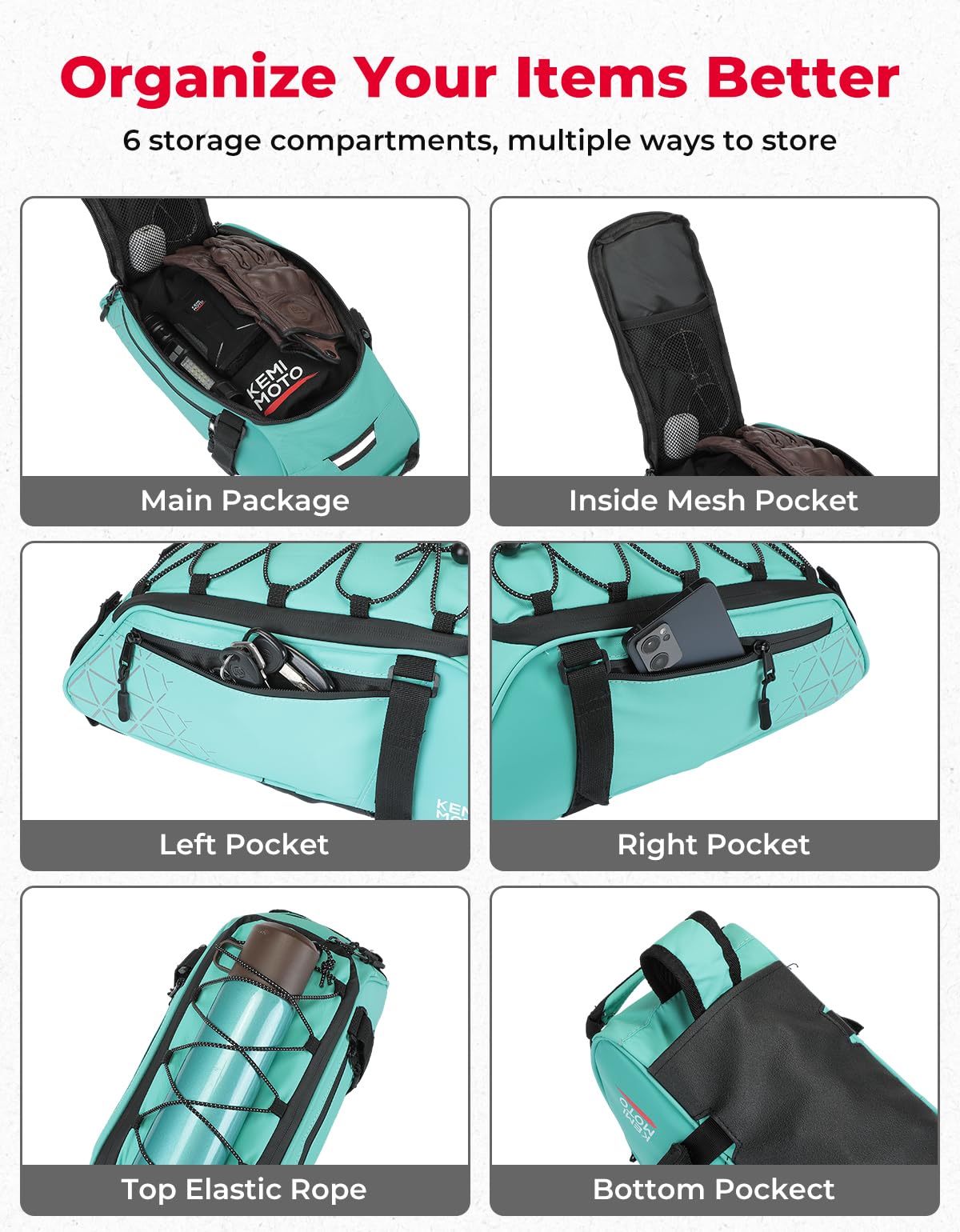 KEMIMOTO Rear Bike Rack Bag - 8L PVC Water Resistant Ebike Bags for Bicycle Rear Rack, Bicycle Trunk Pannier for Commuter Travel Shopping and Cycling (Black)