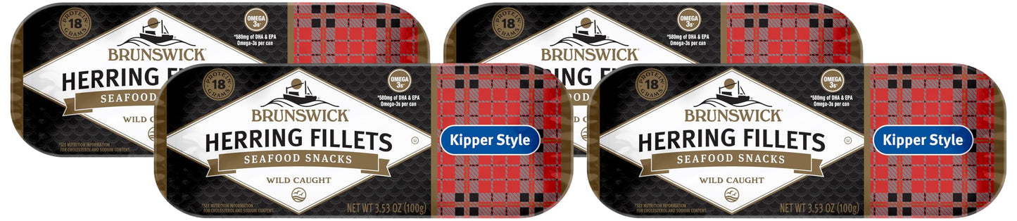 Brunswick Boneless Kipper Style Herring Fillets, 3.53 oz Can (Pack of 12) - 18g Protein per Serving - Gluten Free, Keto Friendly - Great for Pasta & Seafood Recipes