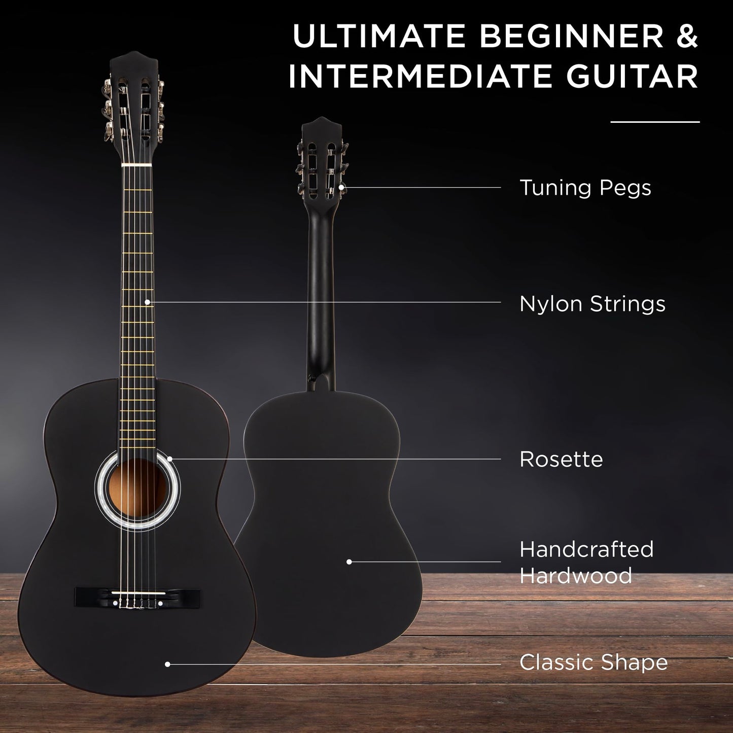 Best Choice Products 38in Beginner All Wood Acoustic Guitar Starter Kit w/Gig Bag, 6 Picks, Nylon Strings, Strap w/Pick Holder - Matte Black