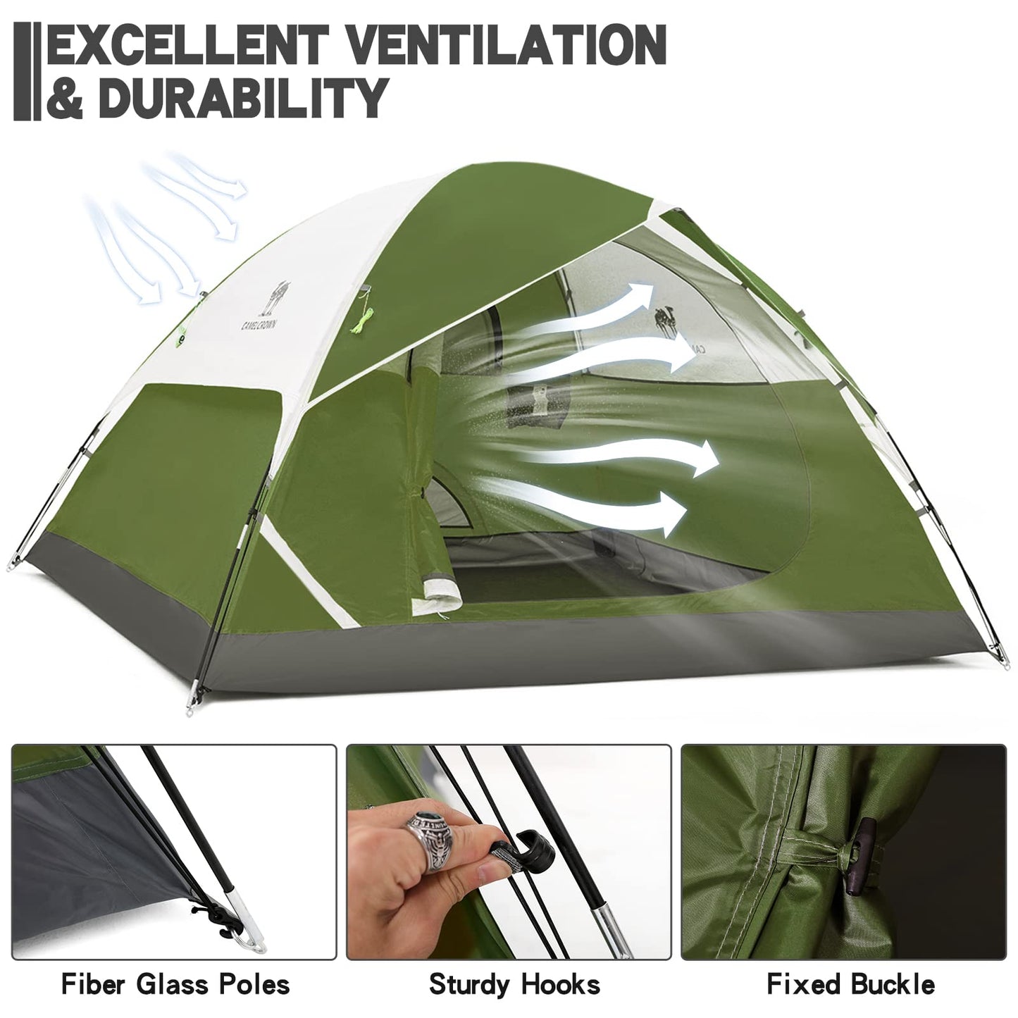 CAMEL CROWN Tents for Camping 2/3/4/5 Person Camping Dome Tent, Waterproof,Spacious, Lightweight Portable Backpacking Tent for Outdoor Camping/Hiking