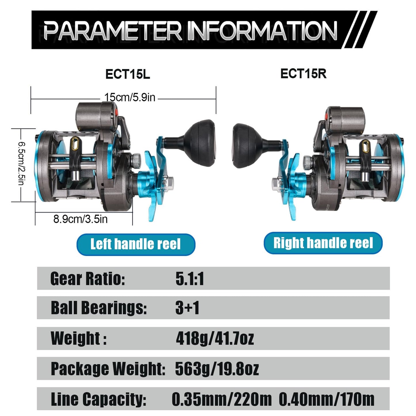 Baitcasting Fishing Reel, Smooth Powerful Round Baitcaster Reel, Saltwater Inshore Surf Trolling Reel, Conventional Reel for Catfish, Musky, Bass, Pike