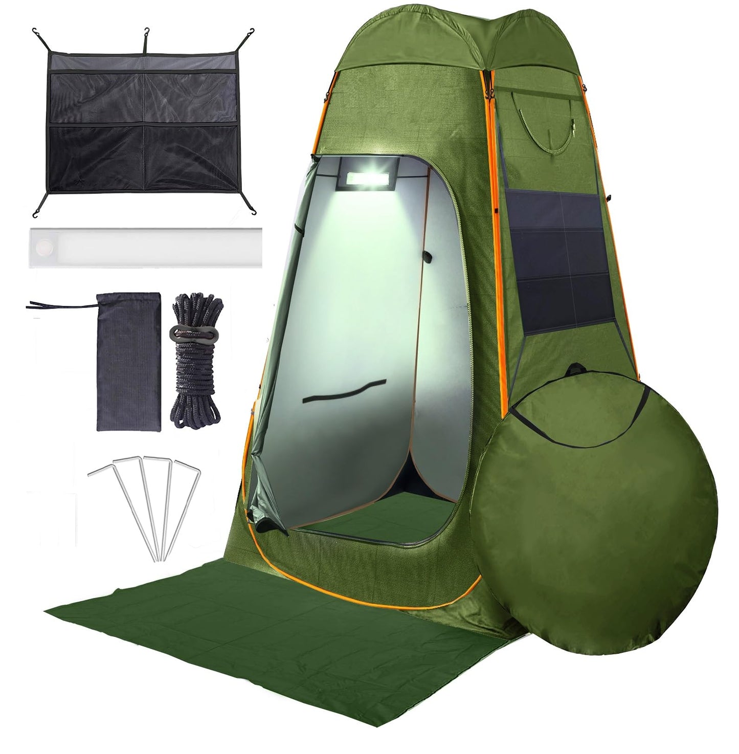 Camping Shower Tent With LED Sensor Light 6.23 ft - Large Easy Pop Up Privacy Tent for Beach Changing - Outdoor Portable Enclosure for Camping