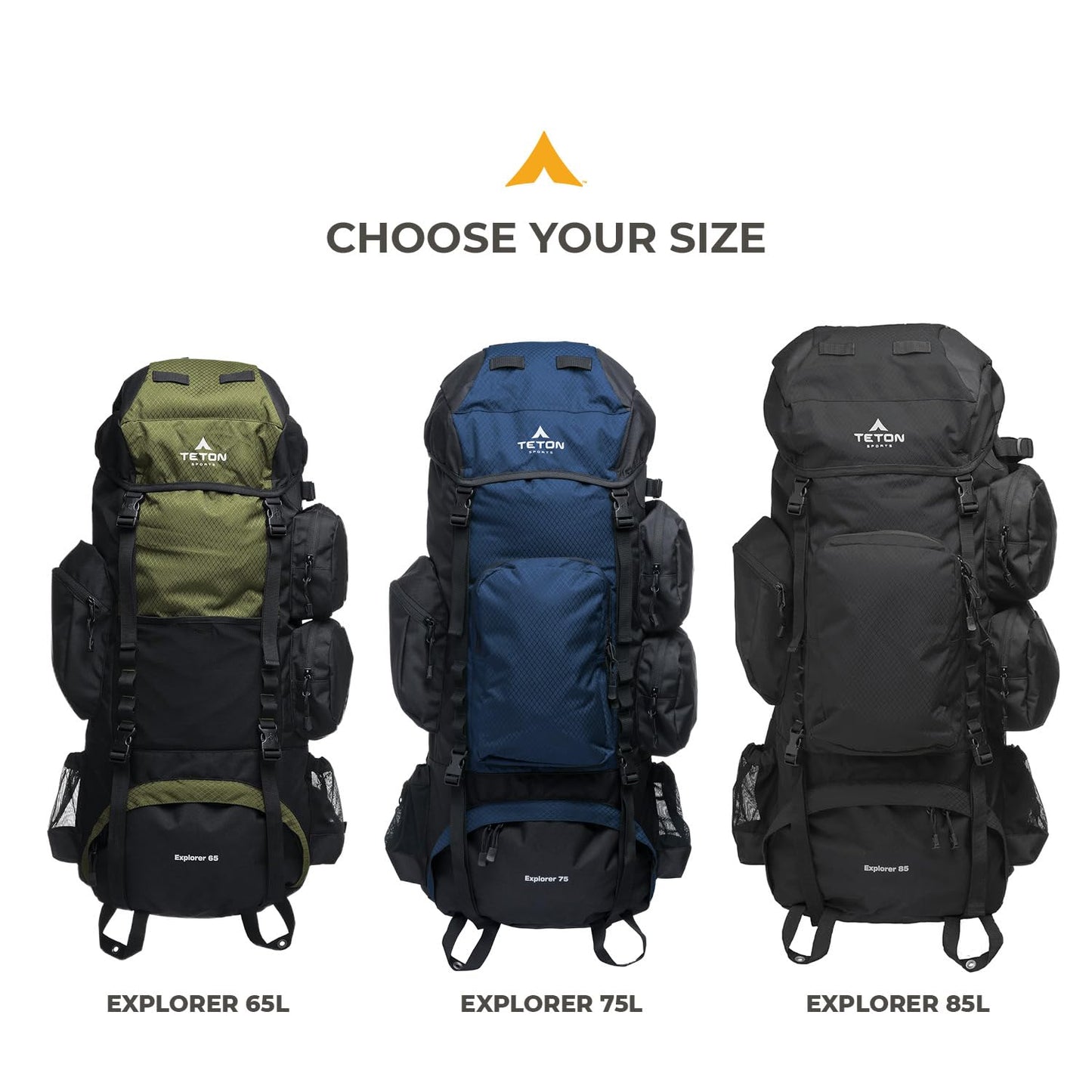 Teton 65L Explorer Internal Frame Backpack for Hiking, Camping, Backpacking, Rain Cover Included, Olive