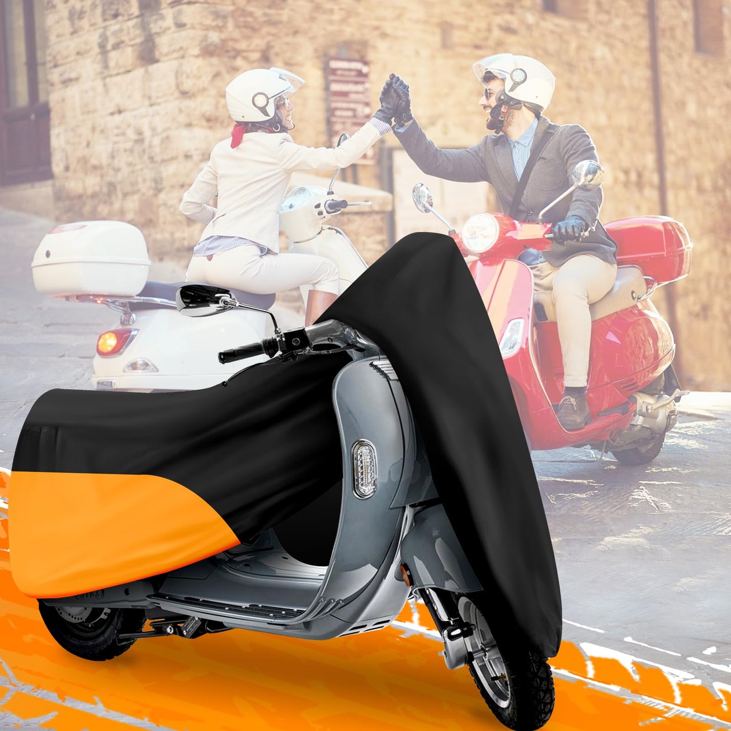Scooter Cover, Waterproof Moped Cover, Vespa Cover, Outdoor Windproof and UV, for 72" Long Yamaha Honda Ruckus Motorbike Cover (Black)