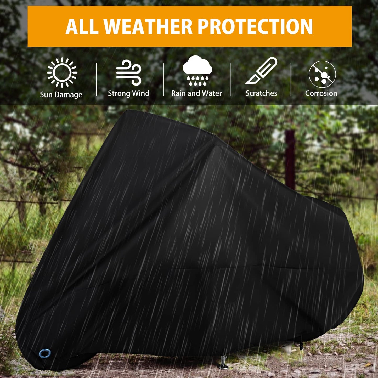 Motorcycle Cover,Motorbike Cover All Season Universal Weather Waterproof Sun Outdoor Protection with Lock-Holes & Storage Bag,XXL Motorcycles Vehicle Cover