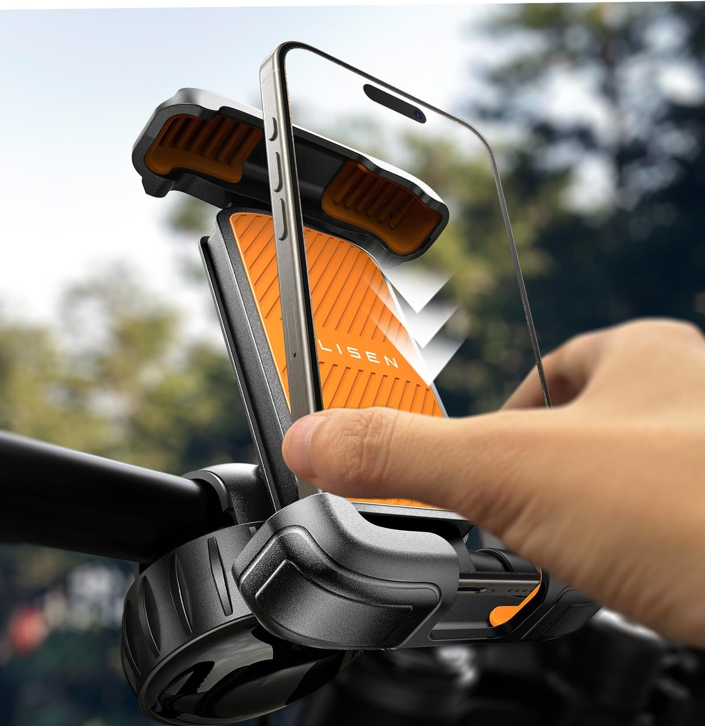 LISEN Bike Phone Holder, [2025 Upgrade] Motorcycle Phone Mount, Bicycle Phone Holder, Handlebar Phone Mount, Dirt Bike Ebike Accessories, Bicycle Accessories, for iPhone Samsung Google Pixel, Black