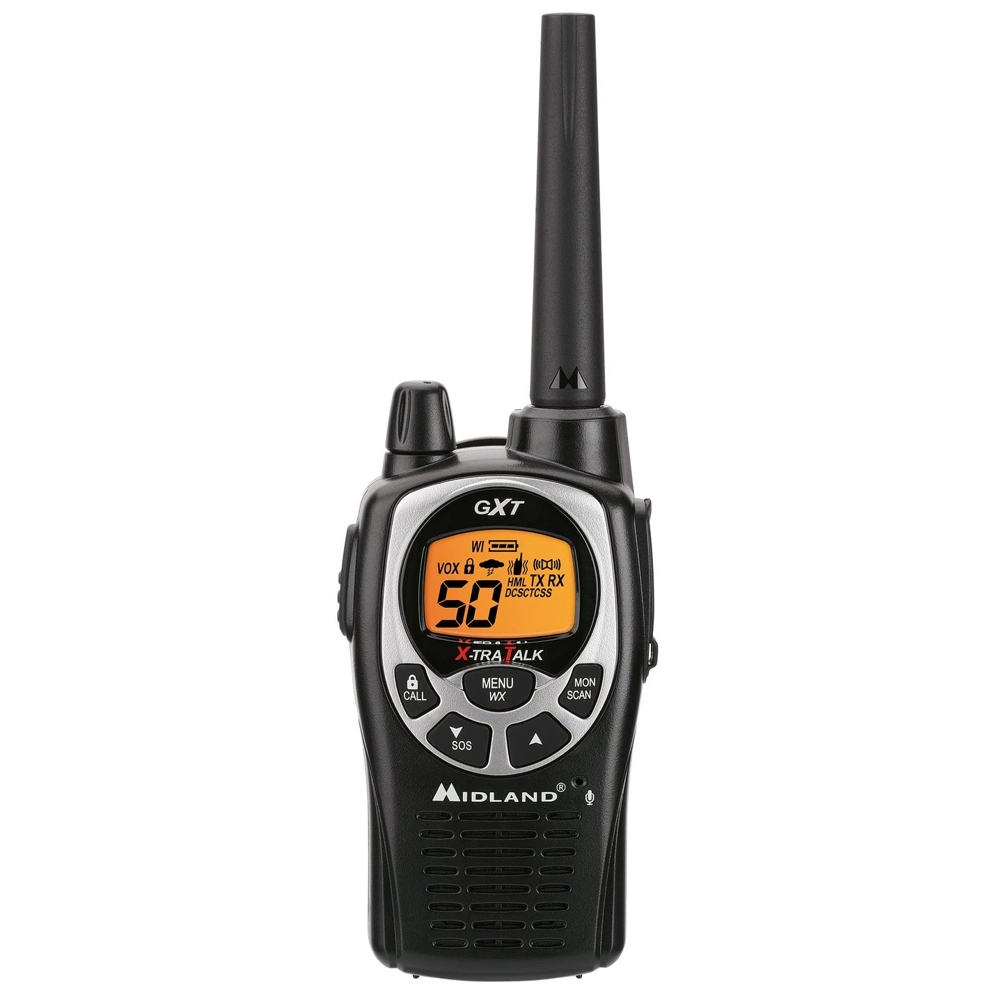 Midland GXT1000VP4 GMRS Two-Way Radio (50 Channel, Long Range, 142 Privacy Codes, SOS, NOAA, Rechargeable Nickel Battery, Black/Silver 2-Pack)
