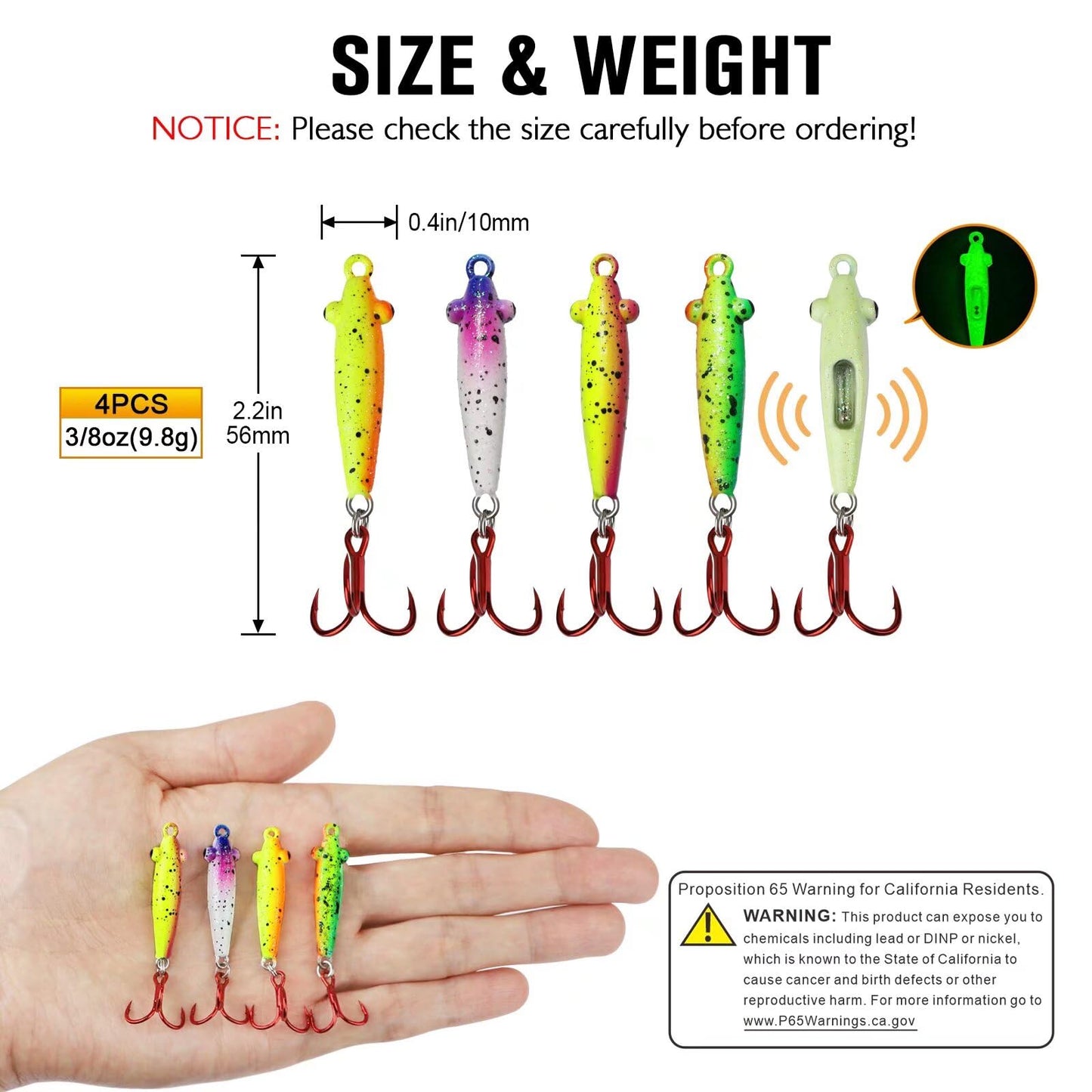 Dovesun Ice Fishing Jigs Ice Fishing Lures Kit Rattling Glow Ice Fishing Spoons for Bass Crappie Panfish Mens Fishing Gifts 15PCS/4PCS/3PCS