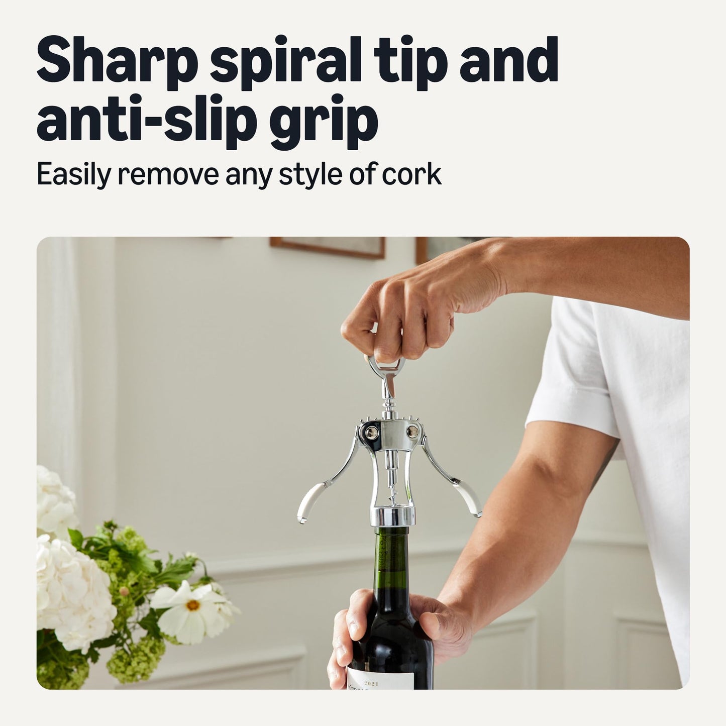 Amazon Basics 2-in-1 Corkscrew and Bottle Opener, Zinc Alloy, Ergonomic Anti-Slip Grip