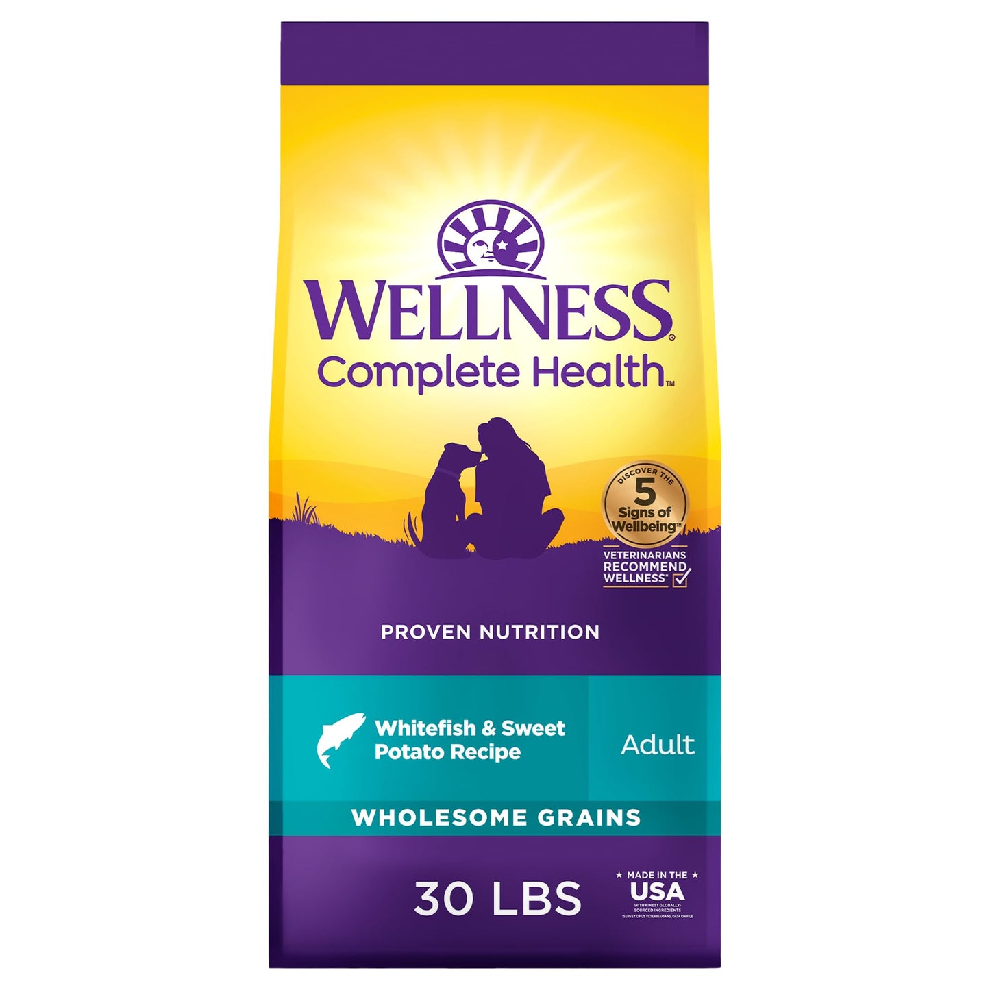 Wellness Complete Health Dry Dog Food, Wholesome Grains, Natural, Lamb & Barley Recipe, (30-Pound Bag)