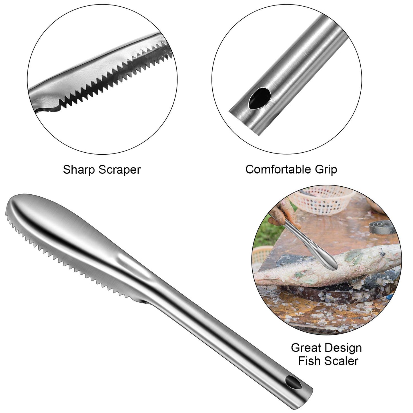 Honoson 4 Pieces Stainless Steel Fish Scale Remover Cleaner Kitchen Scaler Fish Skin Graters Cleaning Peeler Scaler Scraper with Bottle Opener for Kitchen Cleaning Tools