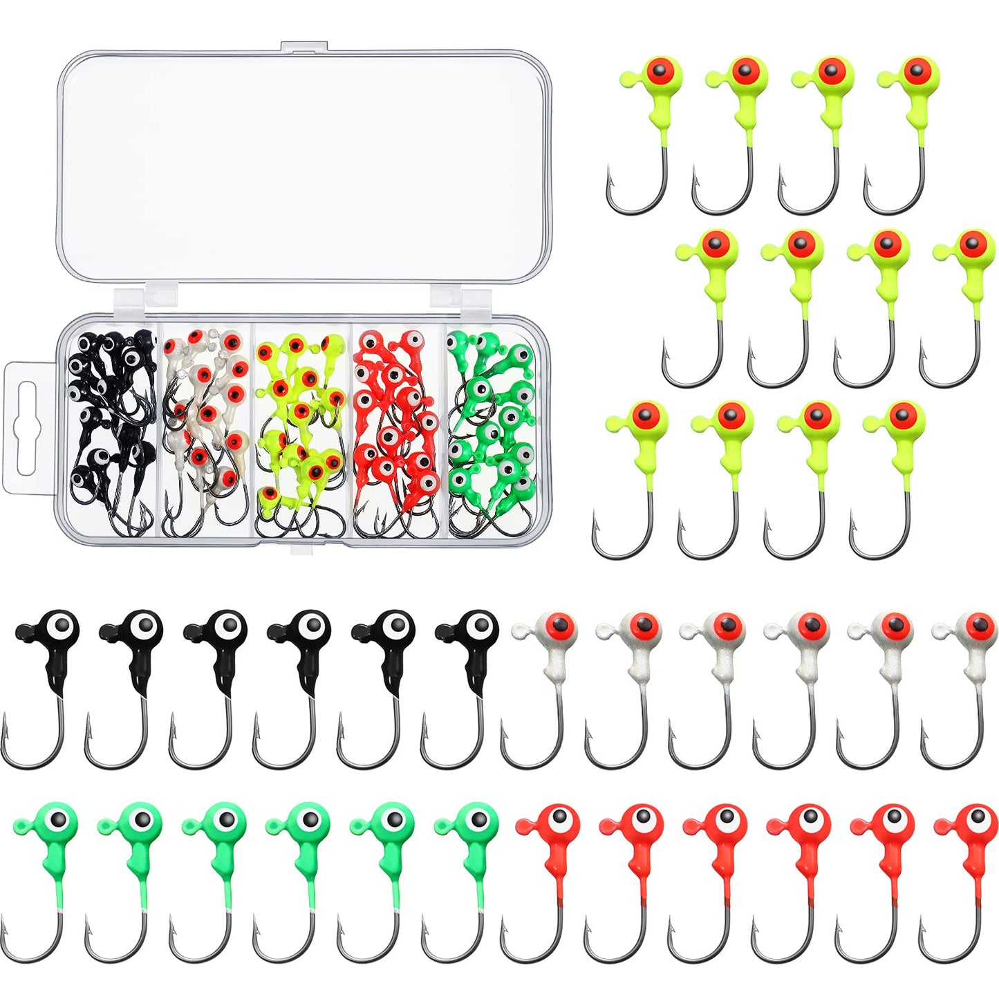 Skylety 60 Pcs Crappie Jig Heads for Fishing Lures Baits Hooks for Freshwater Saltwater Bass Trout